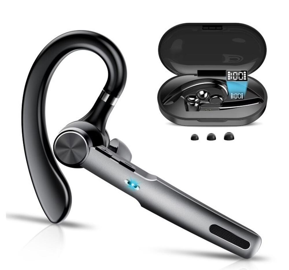 I33 Bluetooth Wireless Ear-Hook Headset Built-In Mic w/ Charging Case Black